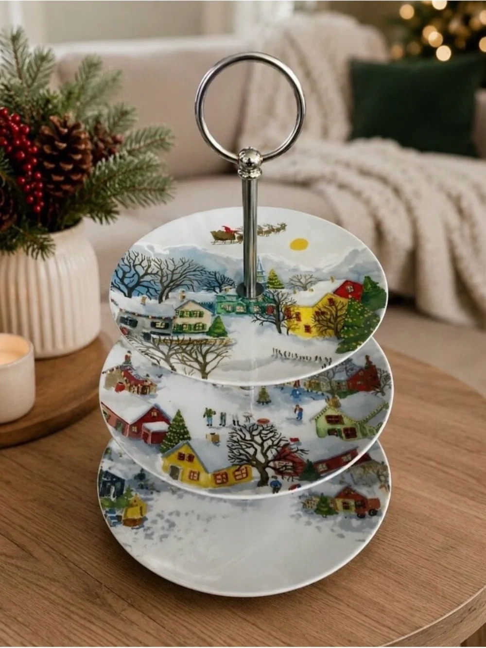 Pottery Barn Winter Village Three-Tier Dessert Stand